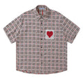 Aelfric Eden Cut-Out Heart Short Sleeve Shirt Collar Button Down Plaid Casual Tshirt Tops Hoodie, Sweatshirt