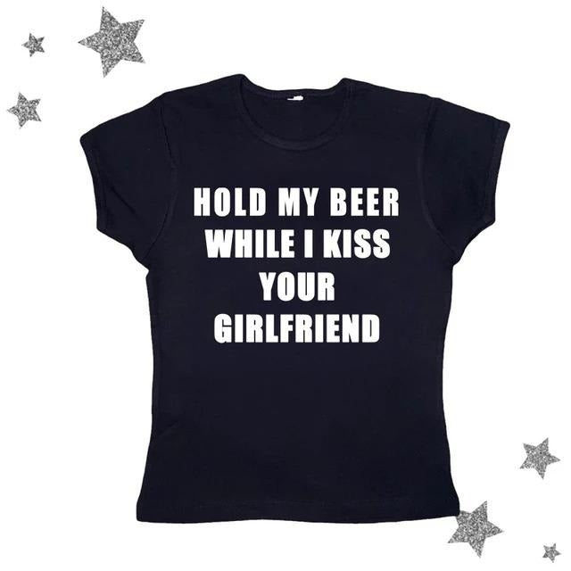 Aesthetic Cute Baby Tee, Vintage Women's Letter Print, Casual Punk Streetwear, Grunge T-shirt, Y2k Clothes Gothic Emo...