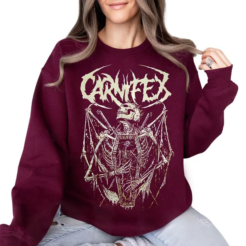 Aesthetic Grunge Carnifex Satanic Skull Death Metal Goth T-shirt Sweatshirt, Cotton Graphic Streetwear for Men and Women,...
