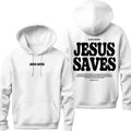 Aesthetic Jesus Hoodie - White Cotton Hoodie with "JESUS SAVES" Text, Hood, Front Pocket, and Casual Style T-Shirts,...