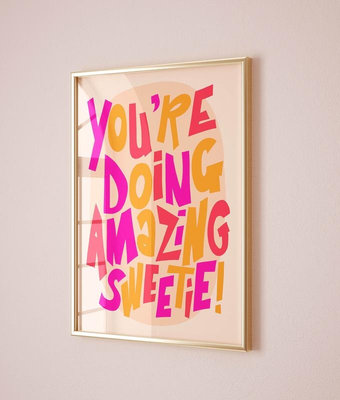 Affirmation Wall Art, Teen Girl Room Decor, Retro Art Print, Maximalist, Preppy Dorm Decor, Pink Orange Wall Art, Poster...