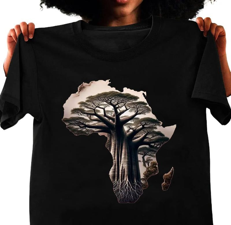 African Baobab Tree T-Shirt, Continent Outline Shirt, Africa Map Art Tee, Nature Inspired Apparel, Travel Lover Gift,...