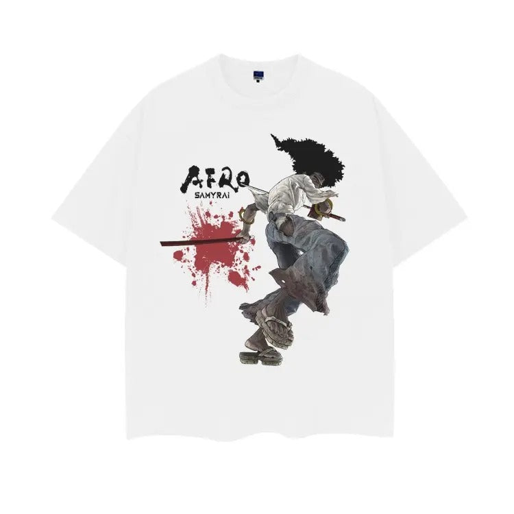 Afro Samurai "Afro" Vintage Oversized Tee Anime T-shirt 100% Cotton Original Design DTG Printing baggy compression...
