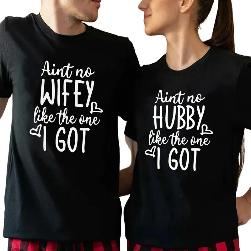 Aint No Wifey Hubby Like The One Couple Matching Tee Cotton Fabric Casual Style Crew Neck Short Sleeve T-Shirt for Women...