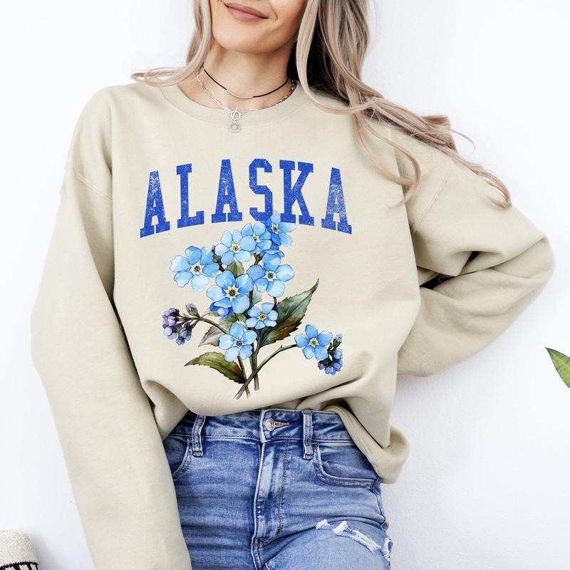 Alaska State Flower Sweatshirt, Crew Neck, Women's, Crewneck T-Shirts, Hoodie | GrindPrints.com