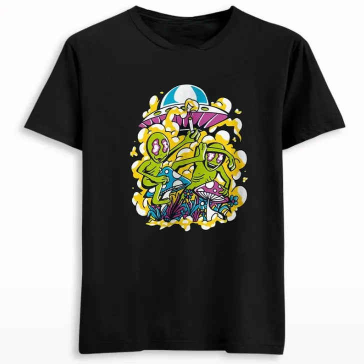 Alien on psychedelic mushroom T-shirt Gift For Her,Him- graphic tee Menswear Top Tshirt Hoodie, Sweatshirt | GrindPrints.com