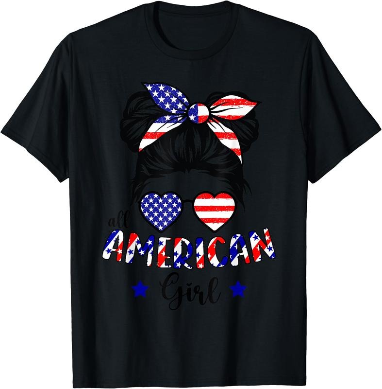 All American Girl 4th Of July Patriotic Shirts For Girls T-Shirt | Unisex Cotton Tee Gift, Crewneck, Short Sleeve Hoodie,...