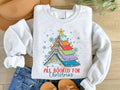 All Booked For Christmas Sweatshirt, Christmas Book Tree Sweatshirt, Christmas Book Lovers TShirt, Xmas Teacher Gift...