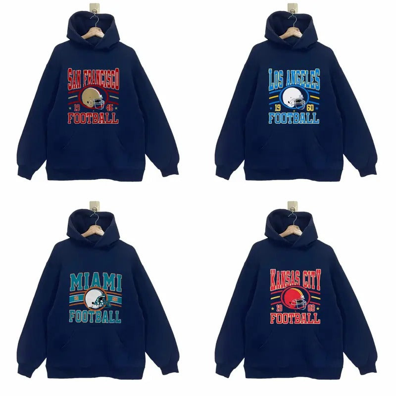All Football Teams Vintage Style Hoodie - Classic Fit, Navy Color Hoodie T-Shirts, Sweatshirt | GrindPrints.com