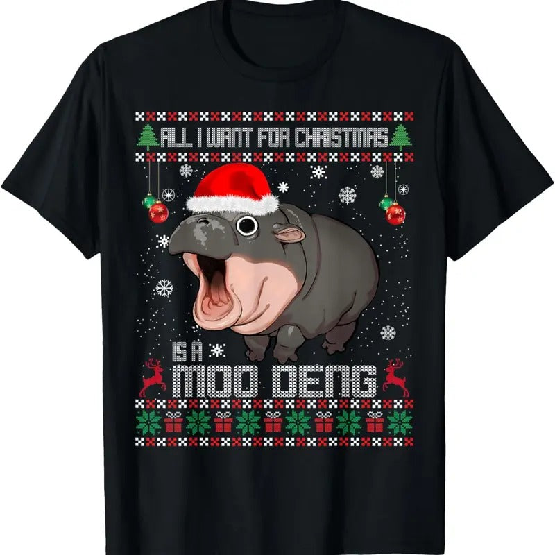 All I Want for Christmas is a Moo Deng Santa Ugly Christmas T-Shirt Hoodie, Sweatshirt | GrindPrints.com