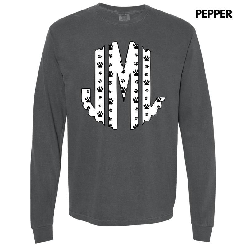All Paws Monogram Long Sleeve Comfort Colors T-Shirt 'NLB' Hoodie, Sweatshirt | GrindPrints.com