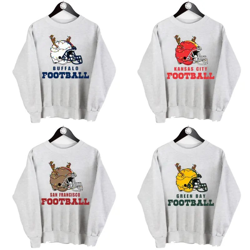 All Team Football x Christmas Edition Sweatshirt, Vintage Sport Grey Football Style Crewneck Christmas Sweatshirt...