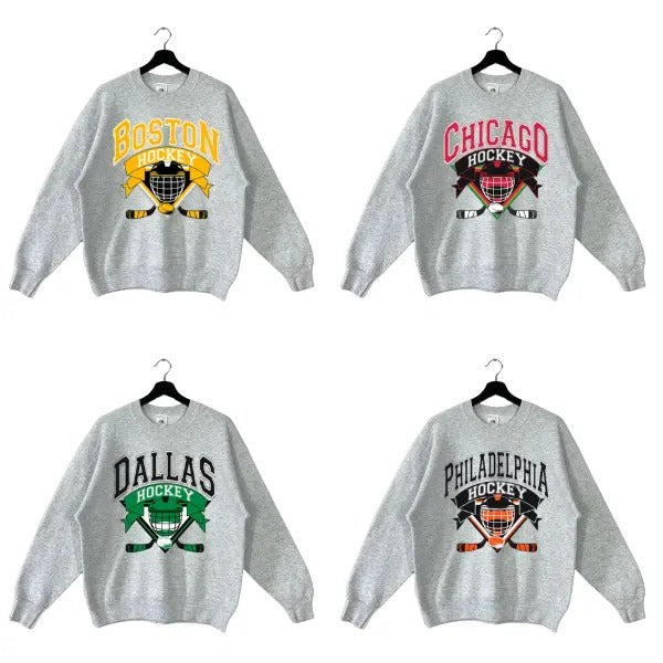 All Team Hockey Crewneck - Retro Ice Hockey Sweatshirt for Game Day Fans T-Shirts, Hoodie | GrindPrints.com