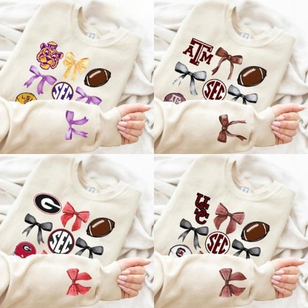 All Team NCAA Coquette Bow Football Sweatshirt, University Football SEC Sweatshirt, Gameday Tee Classic Cotton...