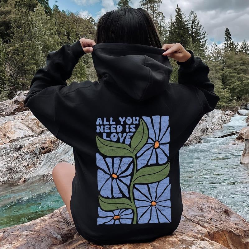 All You Need Is Love, Retro Flowers Hoodie T-Shirts, Sweatshirt | GrindPrints.com
