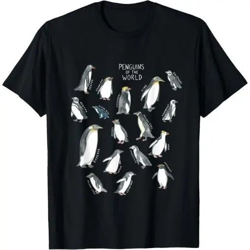 All types of penguins in the world watercolour T-Shirt Lightweight, Classic fit, Double-needle sleeve and bottom hem ...