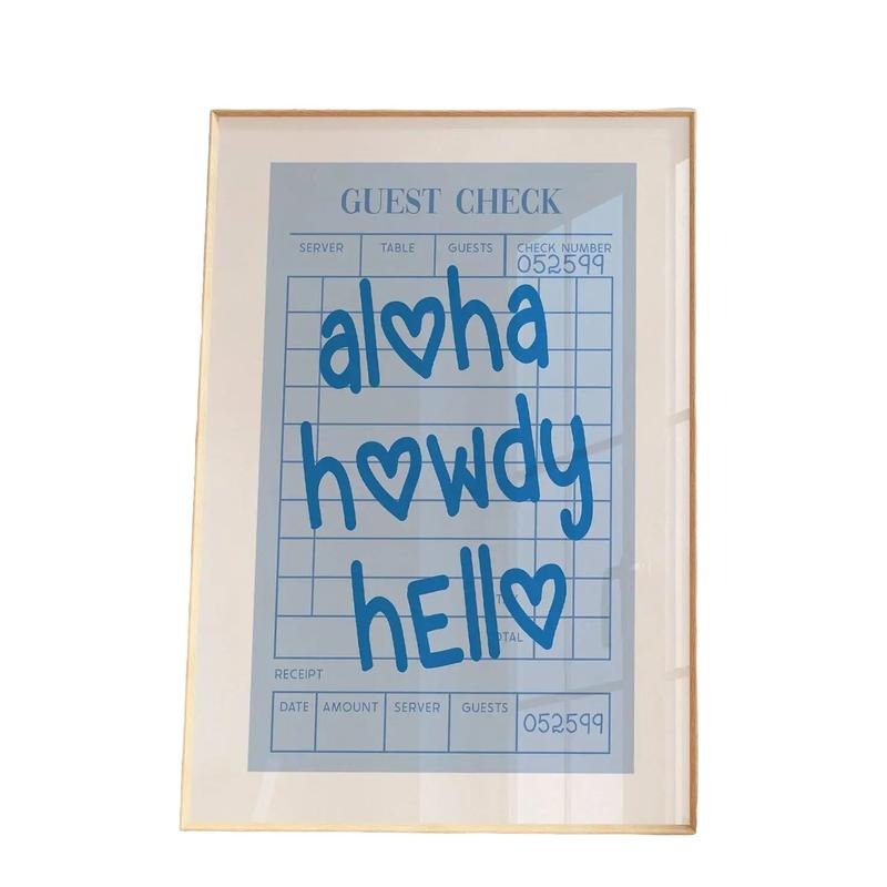 Aloha Howdy Hello Guest Check Print, Western Wall Art, Blue Poster, Cowgirl Coastal Aesthetic, Gifts For Besties Bff Wall...