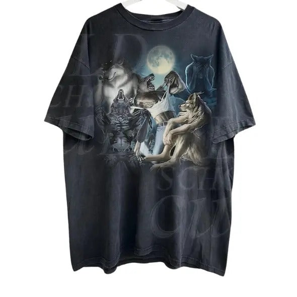 Alpha Wolf Vintage 90s T-Shirt, Retro Meme Tee, Grunge Clothing Aesthetic, Emo Silly Animal Graphic Shirt, Alpha Wolf...