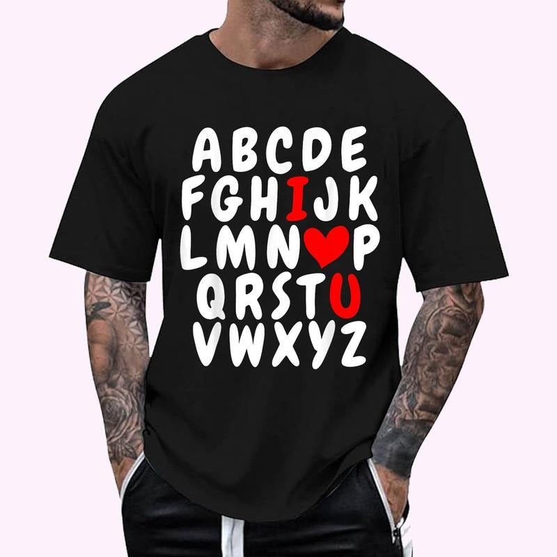 Alphabet ABC I Love You Heart Regular Fit Letter Round Neck Casual Short Sleeve Crew Neck Shirt Summer Top Daily T-Shirts, Hoodie, Sweatshirt