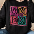 Amen Coquette Bow Tshirt Sweatshirt, Amen Varsity, Easter Christian Retro Checker Spring, Jesus Easter Shirt, Unisex...