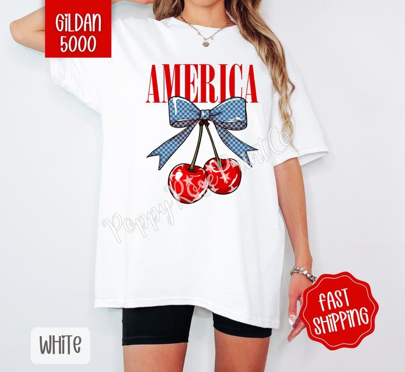 America Cherry Gildan Tshirt , Fruit Summer Tee, Cute Women's Shirt, Gift For Her Hoodie, Sweatshirt | GrindPrints.com