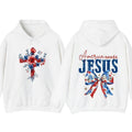 America Needs Jesus Flower 2 Sided TShirt Hoodie, Christian America Coquette Bow Graphic Tee, Usa Flag Flowal Cross...