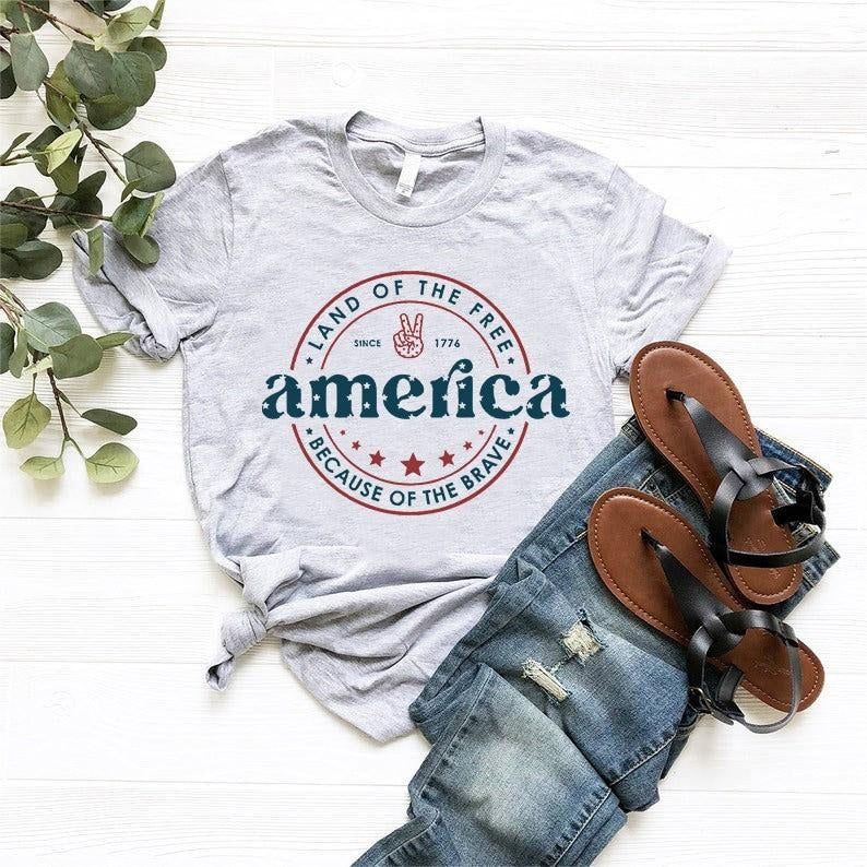 America Tshirt, Land Of Free Because Of The Brave Shirt, Memorial Day Shirt, Independence Day Outfit, 4th Of July Tshirt,...