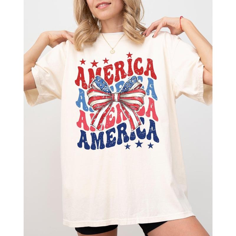 America Retro Patriotic Bow Independence Day USA 4th July Fourth July Comfort Color T-Shirts, Hoodie, Sweatshirt