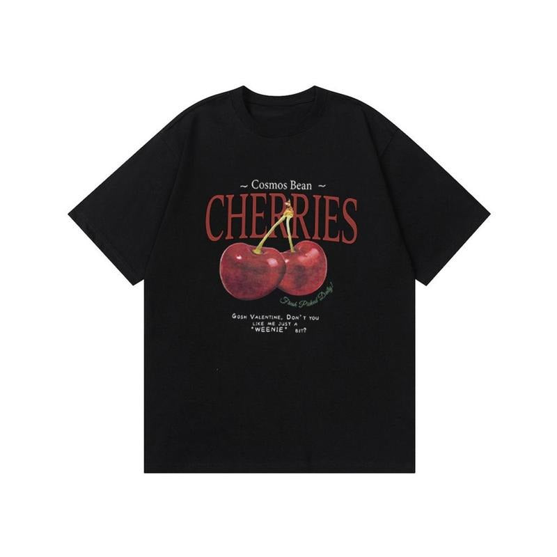 American Cherry Print Cotton T-shirt Gift for Her, All Sizes Tee Top Womenswear Underwear Streetwear Hoodie, Sweatshirt