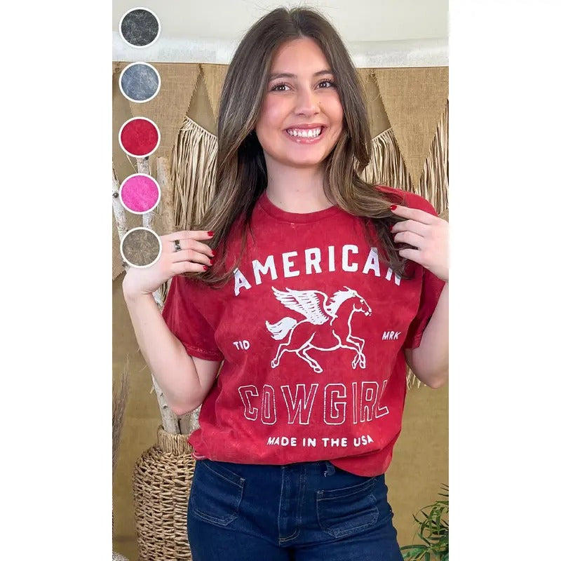 American Cowgirl Mineral Washed Graphic T-Shirt Hoodie, Sweatshirt | GrindPrints.com