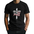 American Flag And Cross Print Tee Shirt, Tees For Men, Casual Short Sleeve T-shirt For Summer Made in USA Hoodie, Sweatshirt