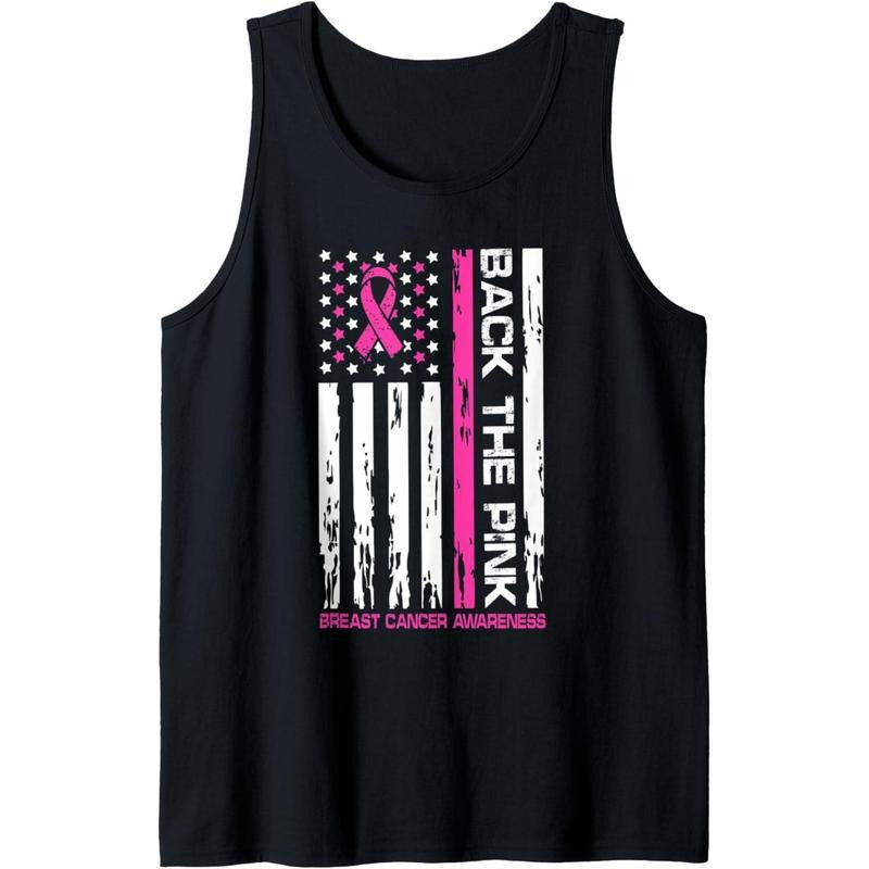American Flag Back Pink Breast Cancer Awareness Tank Top Made USA T-Shirts, Hoodie, Sweatshirt