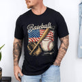 American Flag Baseball Player Bat Fan Catcher Pitcher USA T-Shirt | 100% Cotton Tee, Top Menswear Hoodie, Sweatshirt