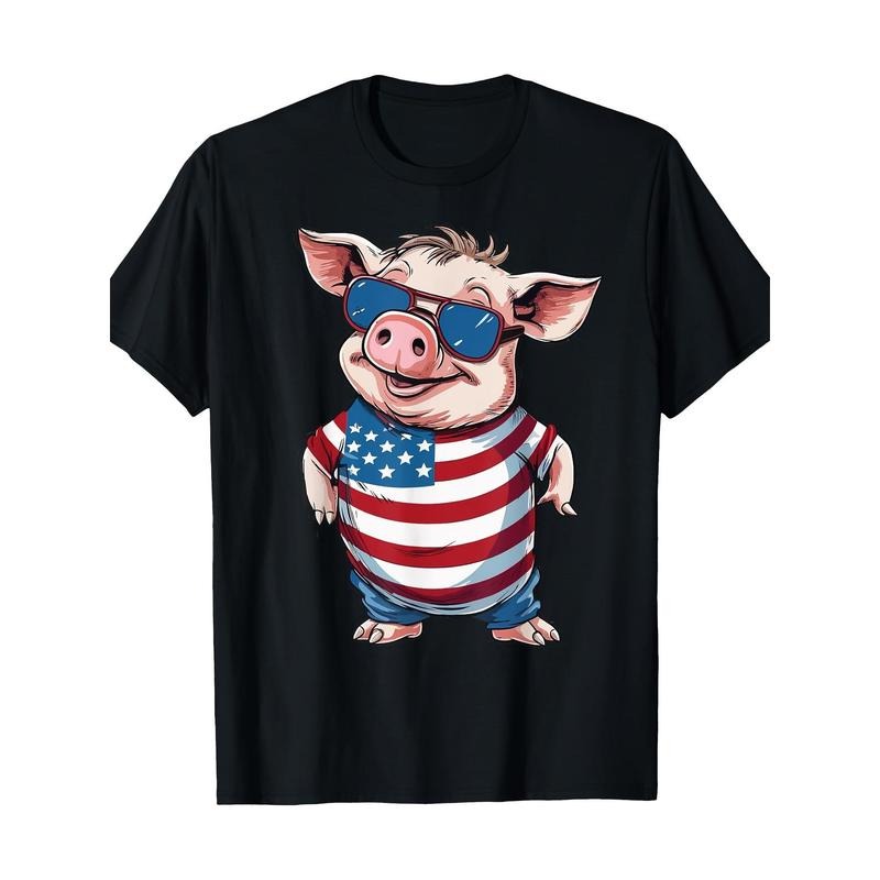 American Flag Pig Graphic Tee for Men