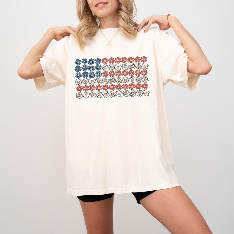 American Flag Shirt, Flowers Sweatshirt, Red White Blue, Floral, Patriotic, Independence Day, 1776, USA For Men, For...