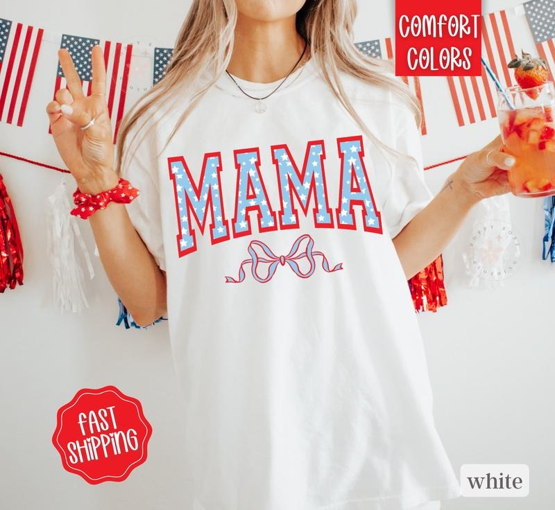 American Mama Shirt Comfort Colors, July 4th Mama Shirt, USA Oversized Graphic Tshirt, Patriotic MAMA Tshirts Hoodie,...