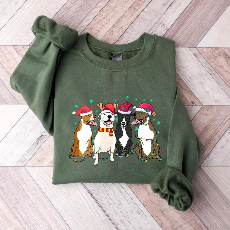 American Pit Bull Terrier Christmas Sweatshirt, Christmas Dog T-Shirt, Pitbull Tees, Dog Lover Shirt, Holiday Shirt, Dog...