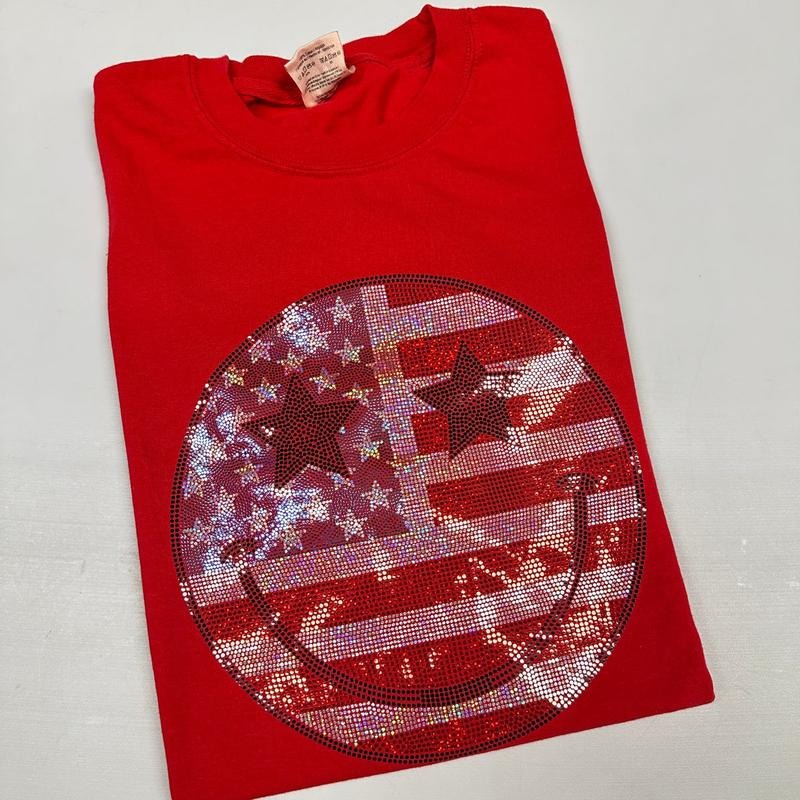 American SPANGLED Happy Face Comfort Colors T-Shirt Hoodie, Sweatshirt | GrindPrints.com