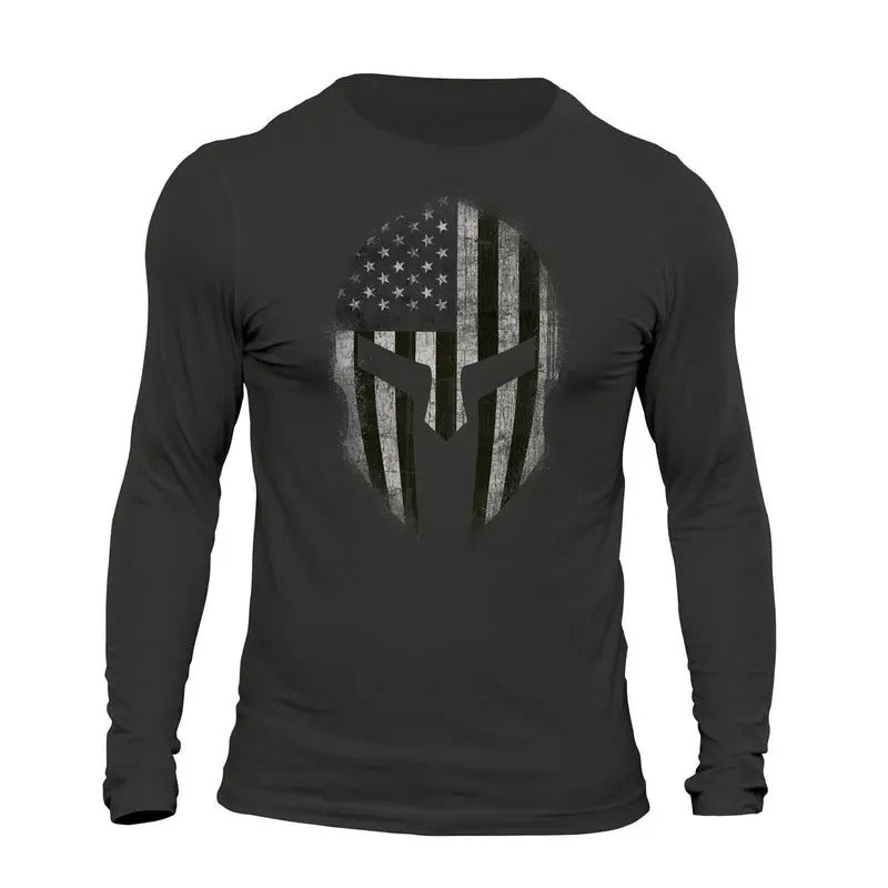 American Spartan B&W USA Patriotic Tactical Men's Long Sleeve T-Shirt Hoodie, Sweatshirt | GrindPrints.com