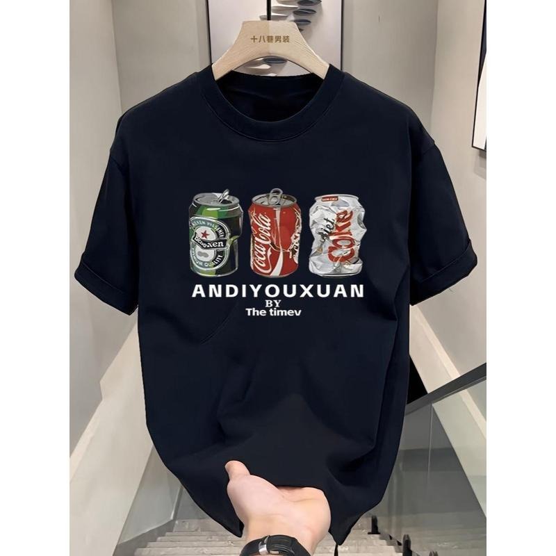 American Style Trend High Street Casual Printed Men's Half Sleeve T-shirt Men's 2025 Summer Pure Cotton Loose Short...