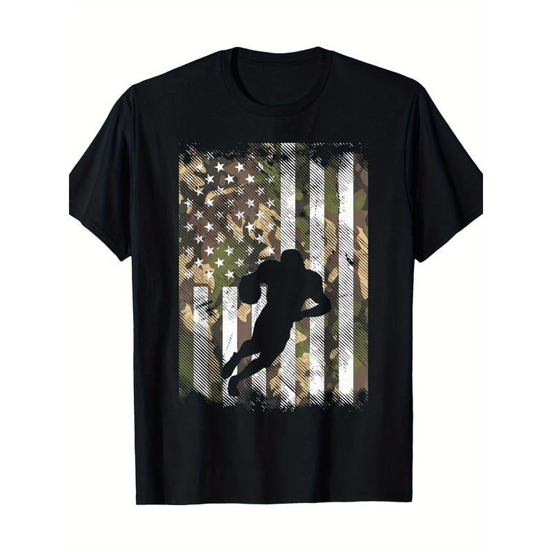 American flag football player retro patriotic t-shirt, men's t-shirt, 220g made in usa Hoodie, Sweatshirt | GrindPrints.com