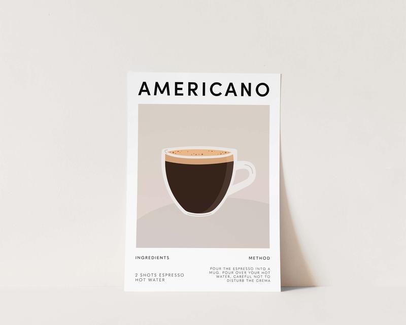 Americano Coffee Print Poster, Coffee Print, Kitchen Print Decor, Americano Poster, Gift Kitchen Wall Art, Gifts For...