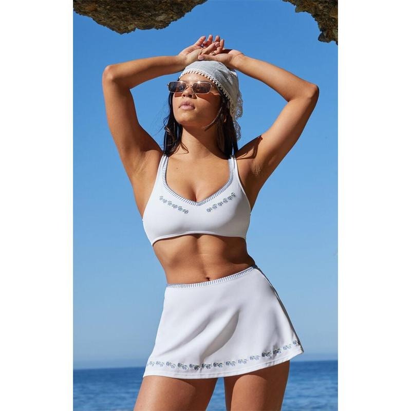 Amor y Besos Women's White Rosa Embroidered Swim Mini Skirt T-Shirts, Hoodie, Sweatshirt | GrindPrints.com