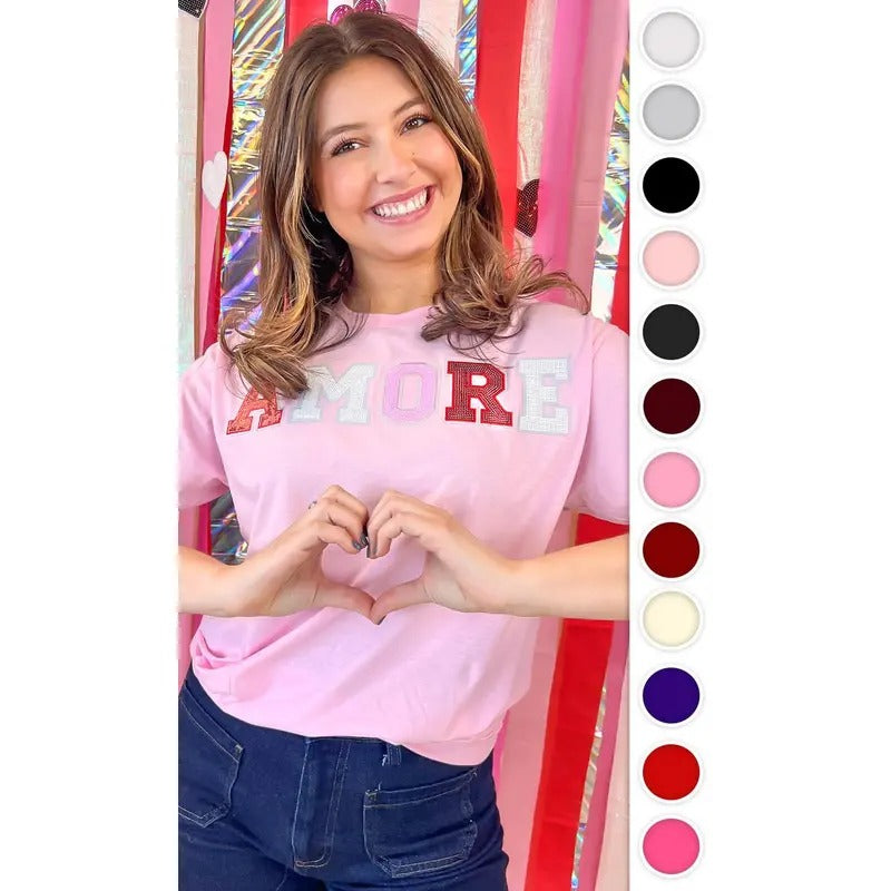Amore Sequin Valentine Graphic T-Shirt Hoodie, Sweatshirt | GrindPrints.com