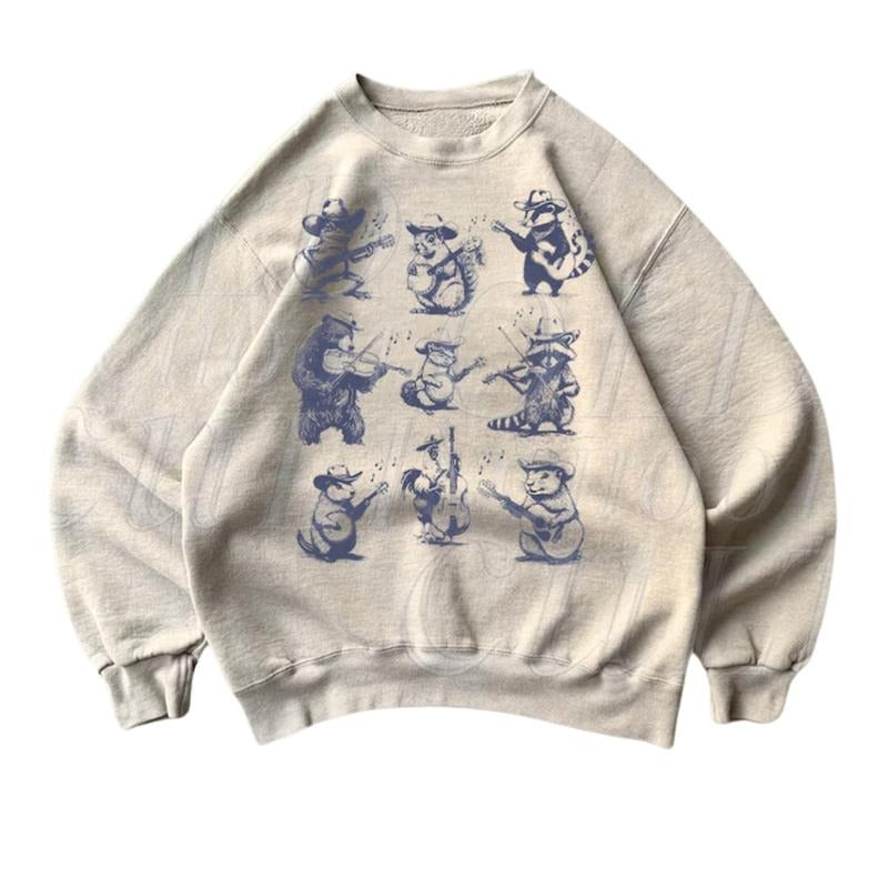 Animal Musicians Style Sweatshirt, Retro Bear Guitar Sweater, Cute Trash Panda Sweater, Funny Music Gift Cozy Warm Unisex...