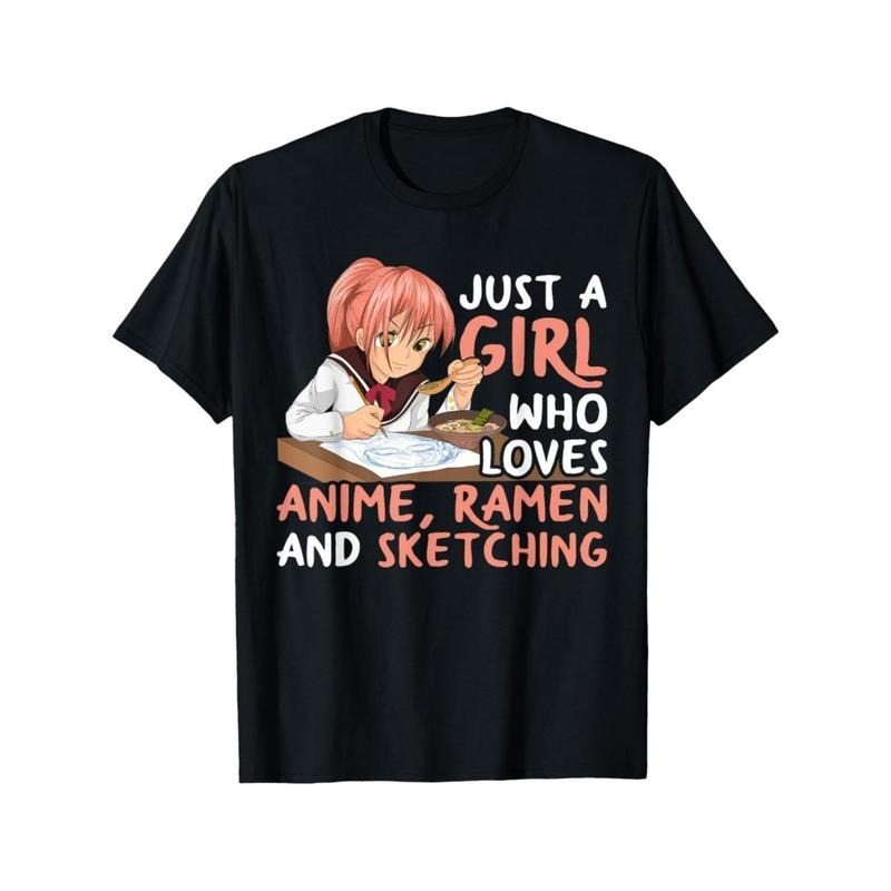[Anime Cotton Tee] Cotton Anime Ramen T-Shirt - Casual Round Neck, Non-Stretch Fabric, Machine Washable