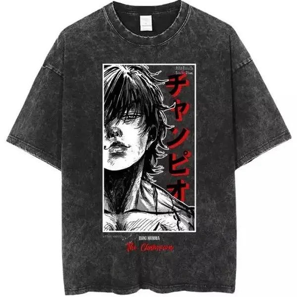 Anime Grappler Baki Hanma Washed T Shirts Harajuku Streetwear Fashion Cotton Menswear Hoodie, Sweatshirt | GrindPrints.com