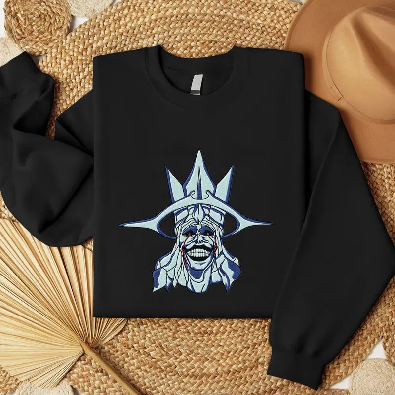 Anime Inspired Embroidered Shirt, Solo Leveling God Statue & Kasaka Venom Fang Embroidered Sweater, Hoodie Sweatshirt