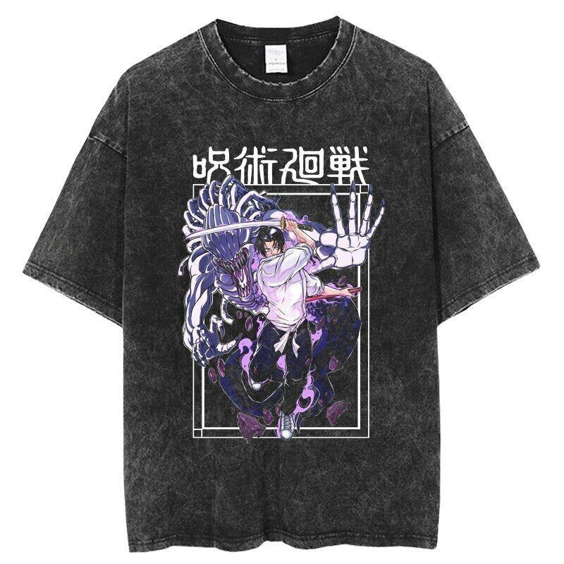 Anime Jujutsu Kaisen T Shirts Vintage 100% Cotton Washed T-shirt Menswear Top Hoodie, Sweatshirt | GrindPrints.com