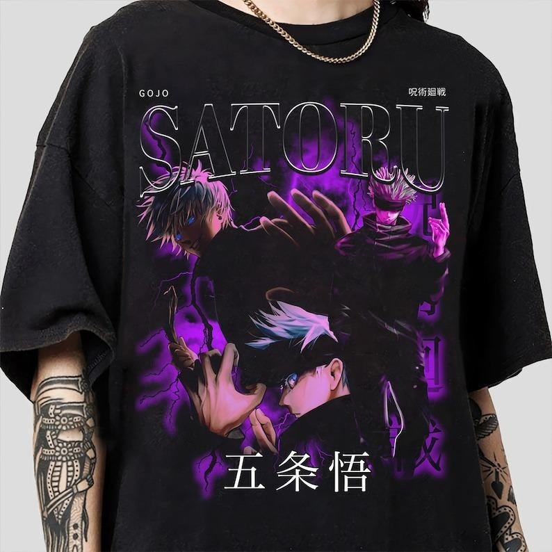 Anime Vintage Gojo Satoru Anime Lover Black Unise T-Shirt Gift Men and Women Graphic Tees Cotton Casual Crew Neck Hoodie,...